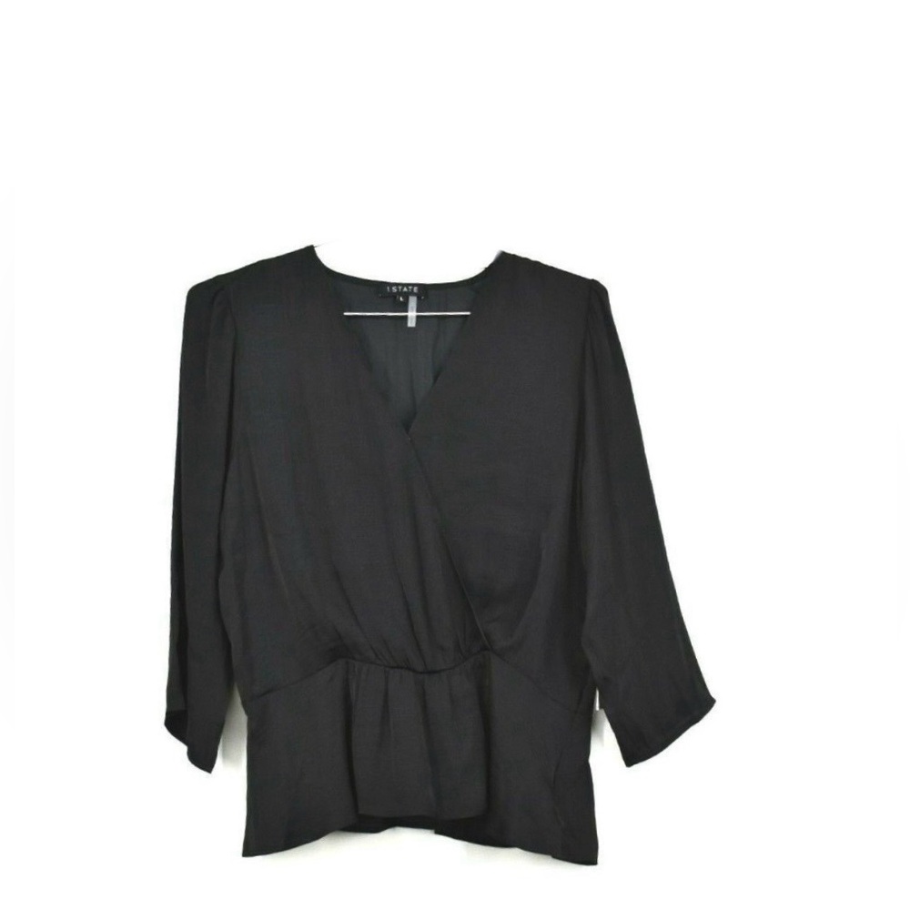 NWOT 1. STATE BLACK V NECK PEPLUM HEM BLOUSE SIZE MEDIUM